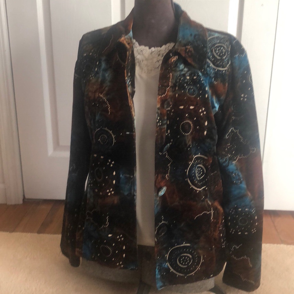 Chico’s crushed velvet embellished blazer sz 2
